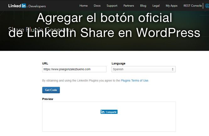 Agregar el boton oficial de LinkedIn Share en WordPress