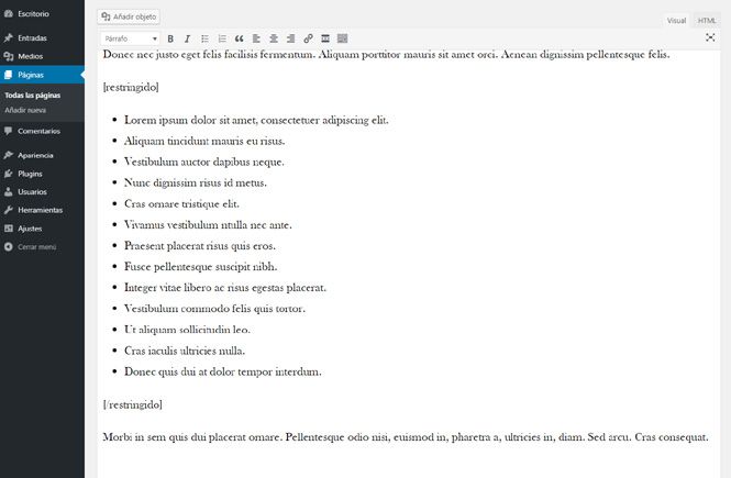 Shortcode para restringir el contenido
